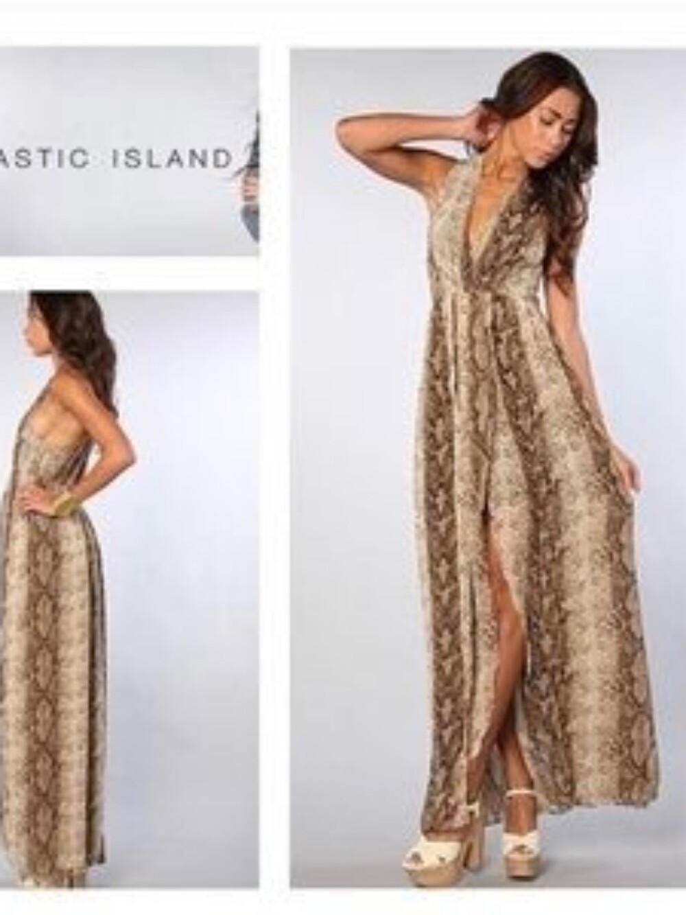 NWT Plastic Island Snake Print Sleeveless Maxi Dress - Neutral Tones Size Large